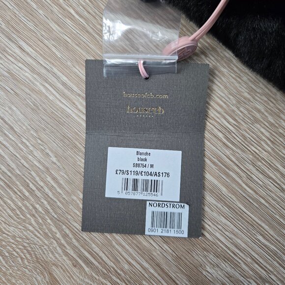 House of CB Blanche Black Faux Fur Trim Cropped Cardigan Medium New With Tags - Picture 6 of 17